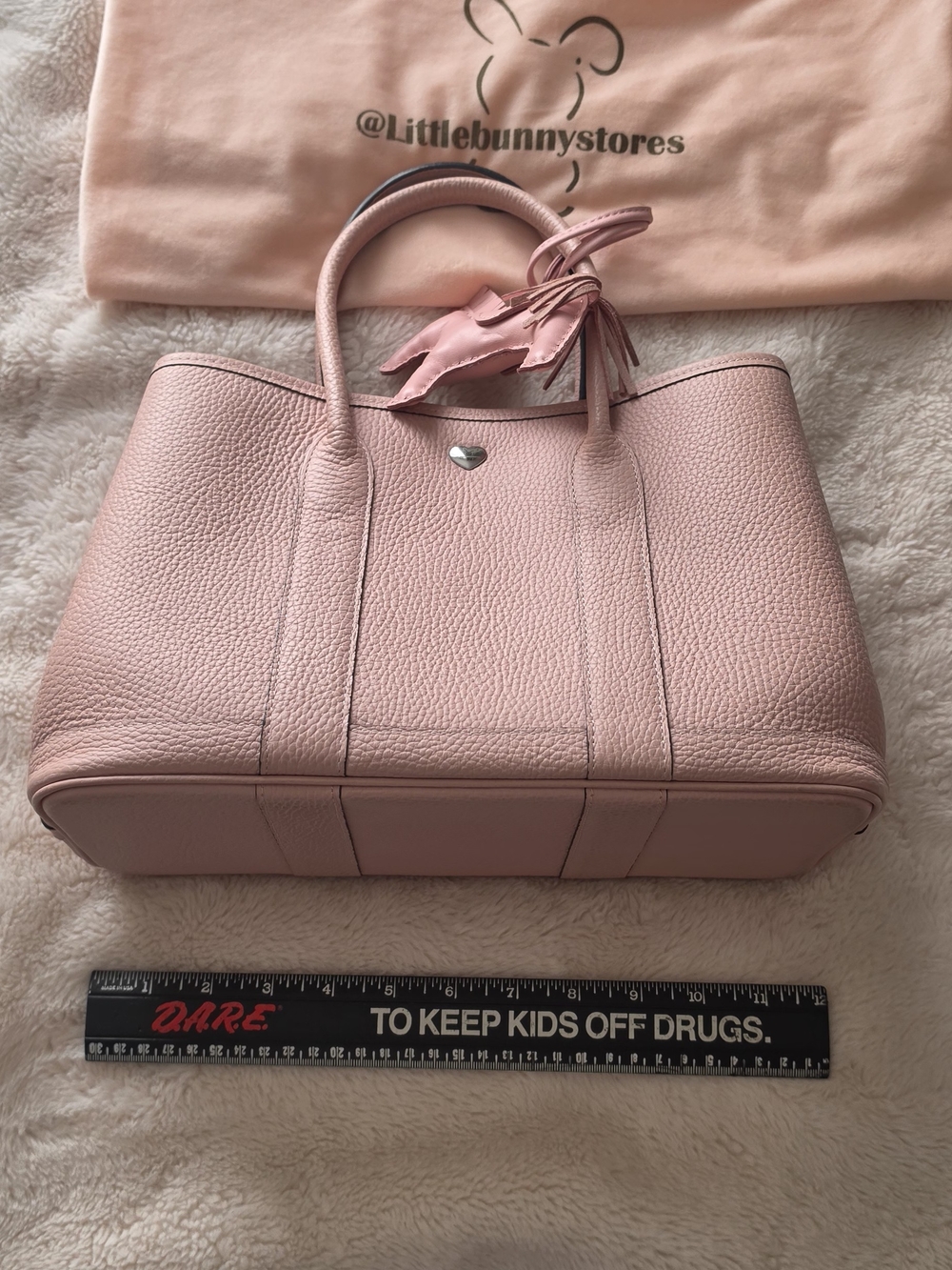 Soft Pink Pebbled Leather Tote with Tassel Charm